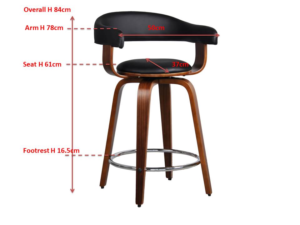 Tabouret de cuisine/de salle à manger/de bar pivotant Crown, assise en similicuir noir