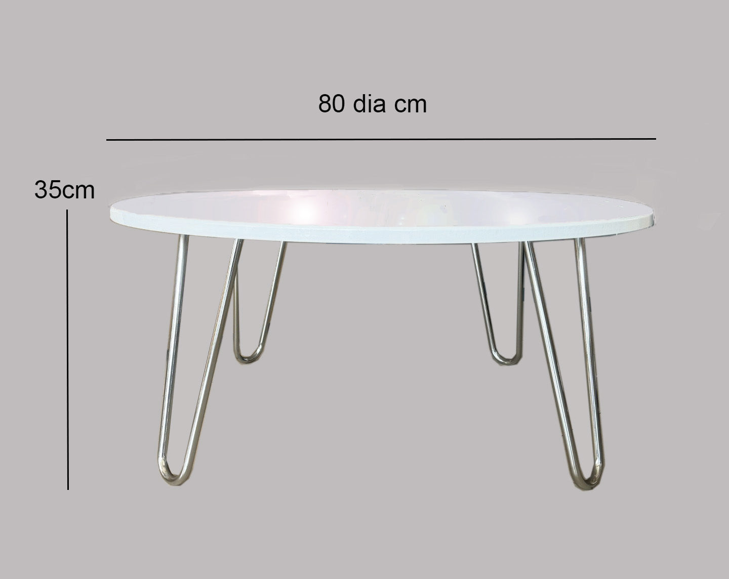 Table basse ronde Brockton en bois composite, blanc/chrome