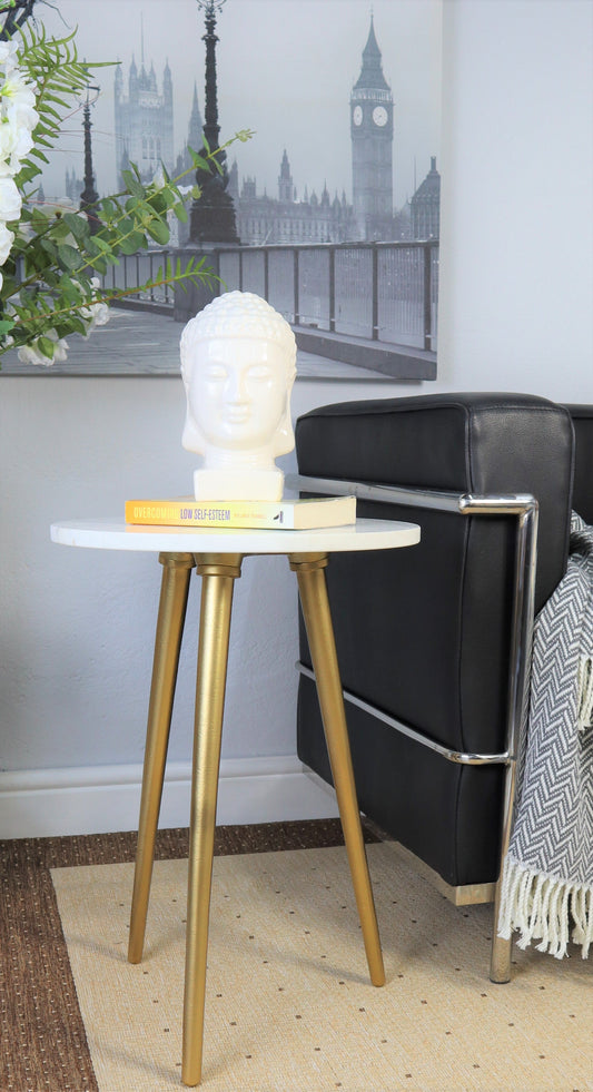 Table d'appoint Maxine Tripods avec plateau en marbre blanc