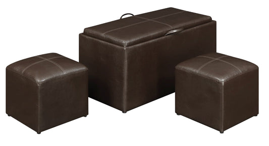 Banc de rangement Carey avec 2 poufs latéraux, marron