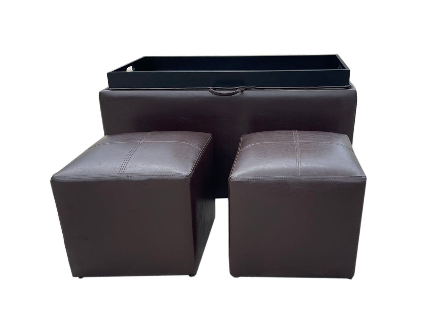 Banc de rangement Carey avec 2 poufs latéraux, marron