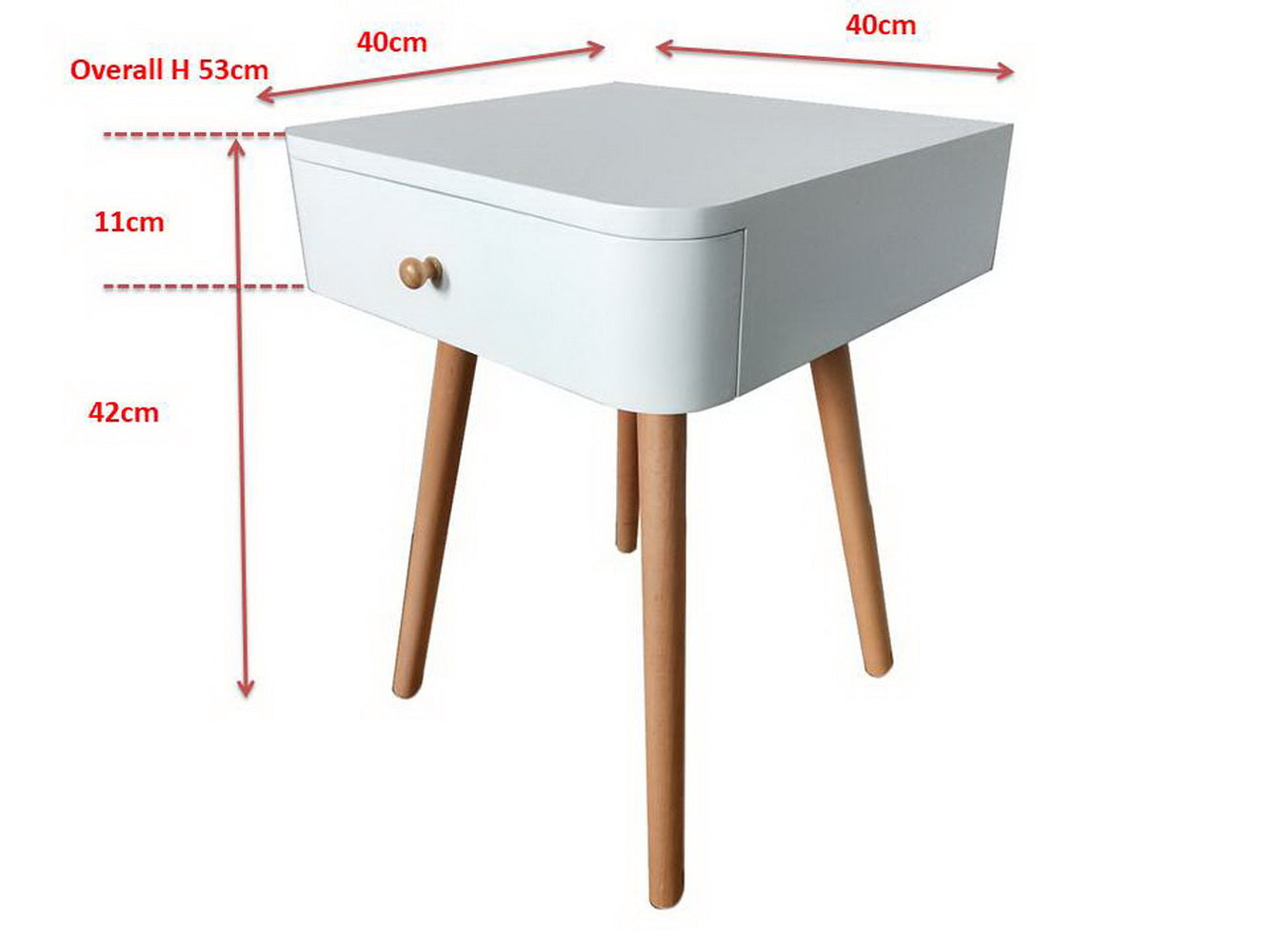 Table de chevet bicolore Gina, style moderne du milieu du siècle, blanche