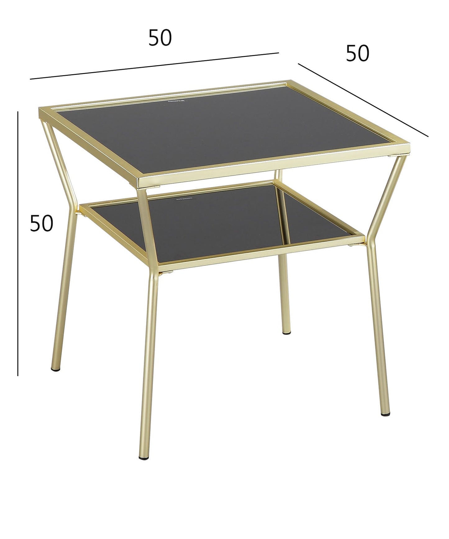 Table d'appoint en verre Fusion (50 x 50 x 50 cm, laiton/noir)