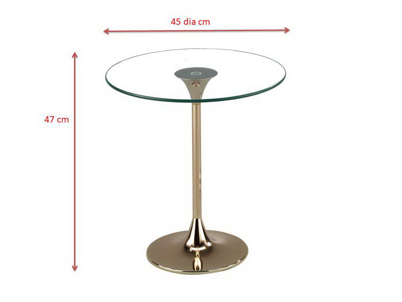 Table d'appoint Eleni - Plateau en verre transparent, piètement en métal doré
