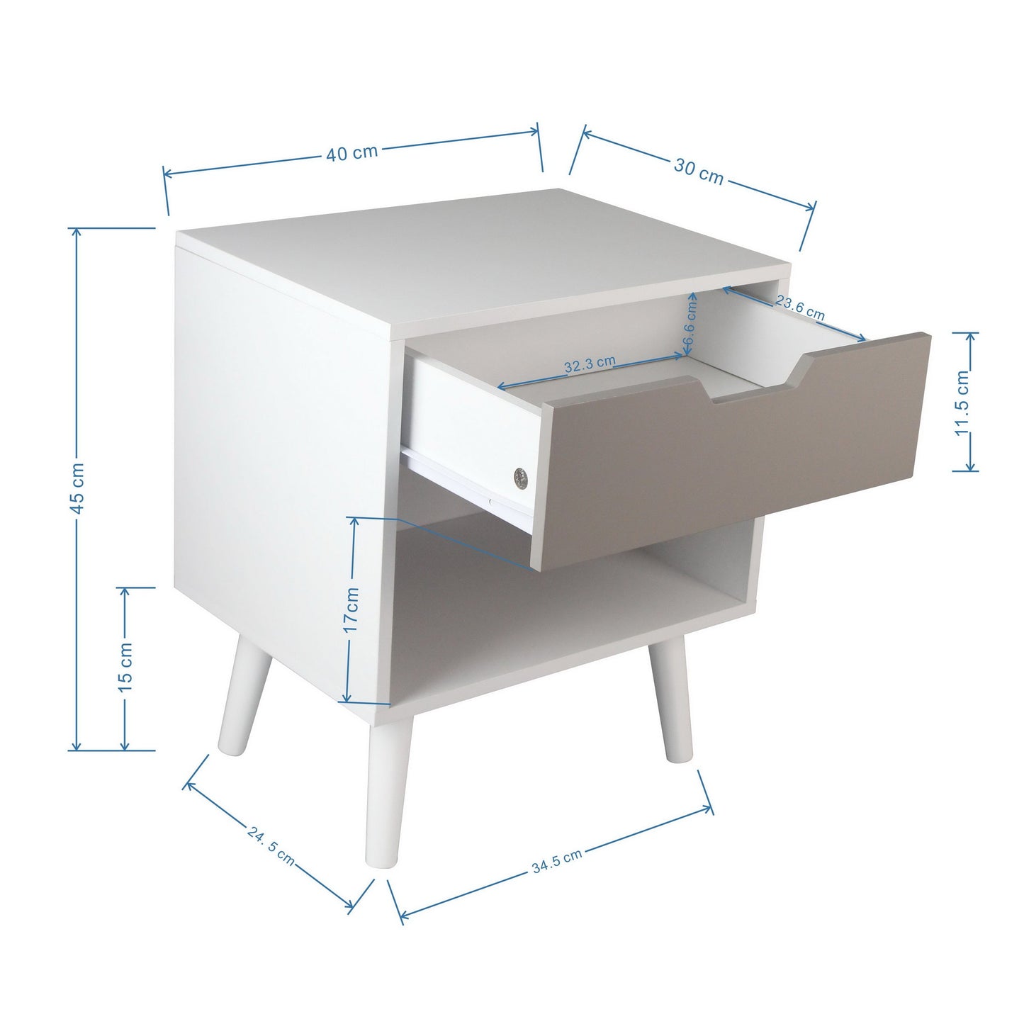 Table de chevet Ileni avec 1 tiroir, lampe de chevet pour chambre à coucher - Blanc/Gris