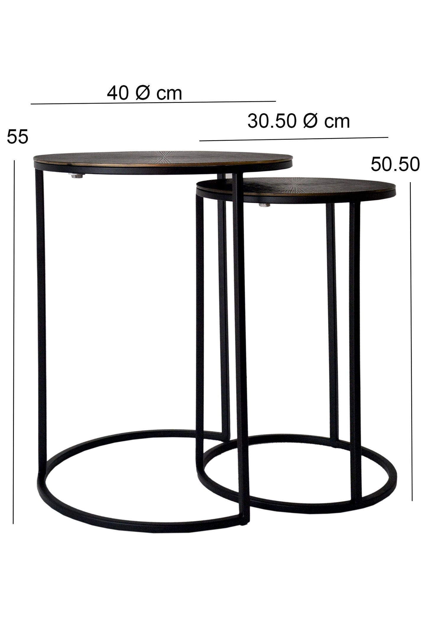 Ensemble de 2 tables gigognes Hiba, plateau soleil, bronze antique