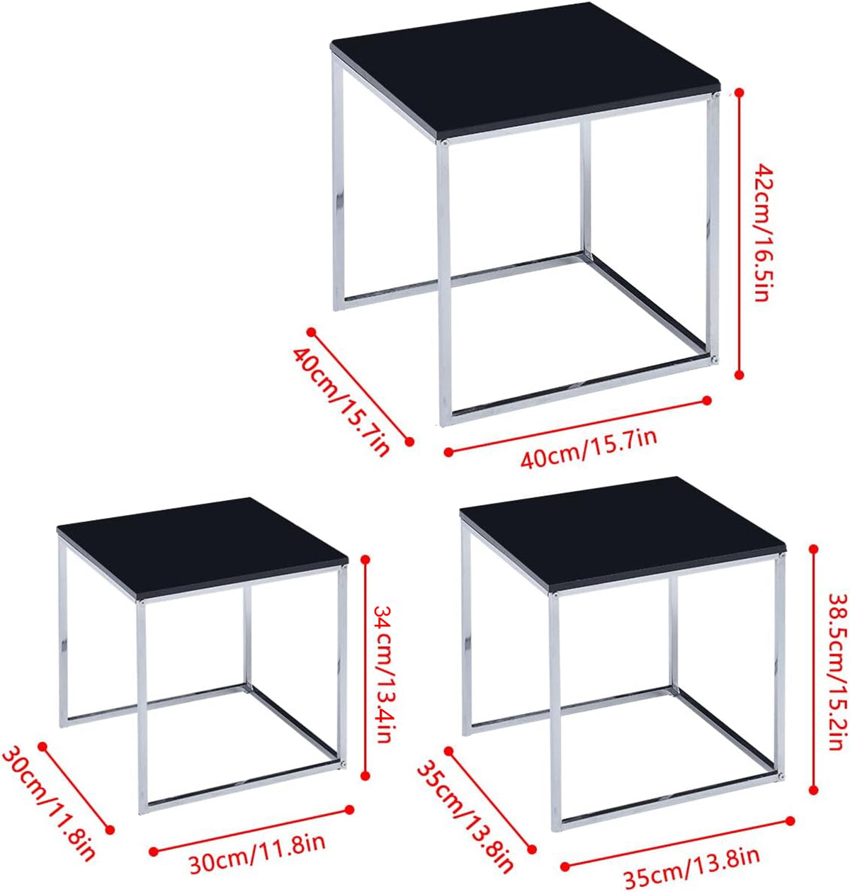 Ensemble de 3 tables gigognes Murano Gloss, noir