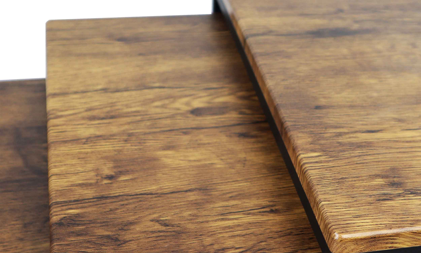 Ensemble de 3 tables gigognes Alana - Plateaux finition vintage / Pieds en acier noir