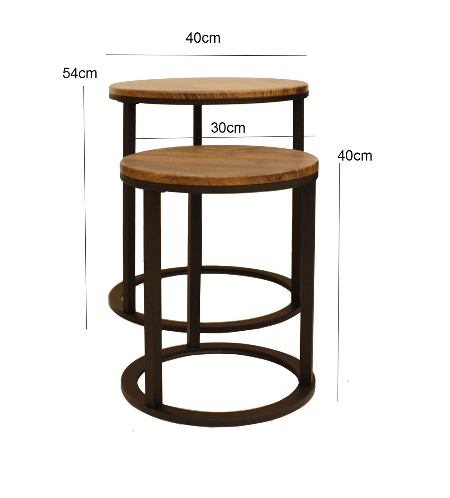 Ensemble de 2 tables gigognes rondes Paloma, plateaux vintage et piètement noir