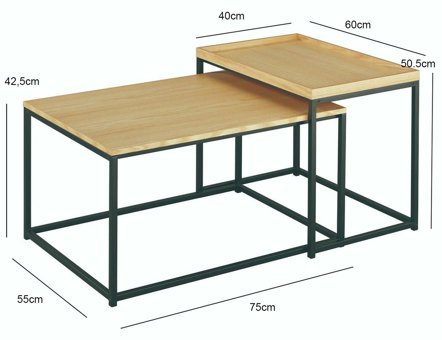 Ensemble de 2 tables basses gigognes Novani | Chêne/Noir