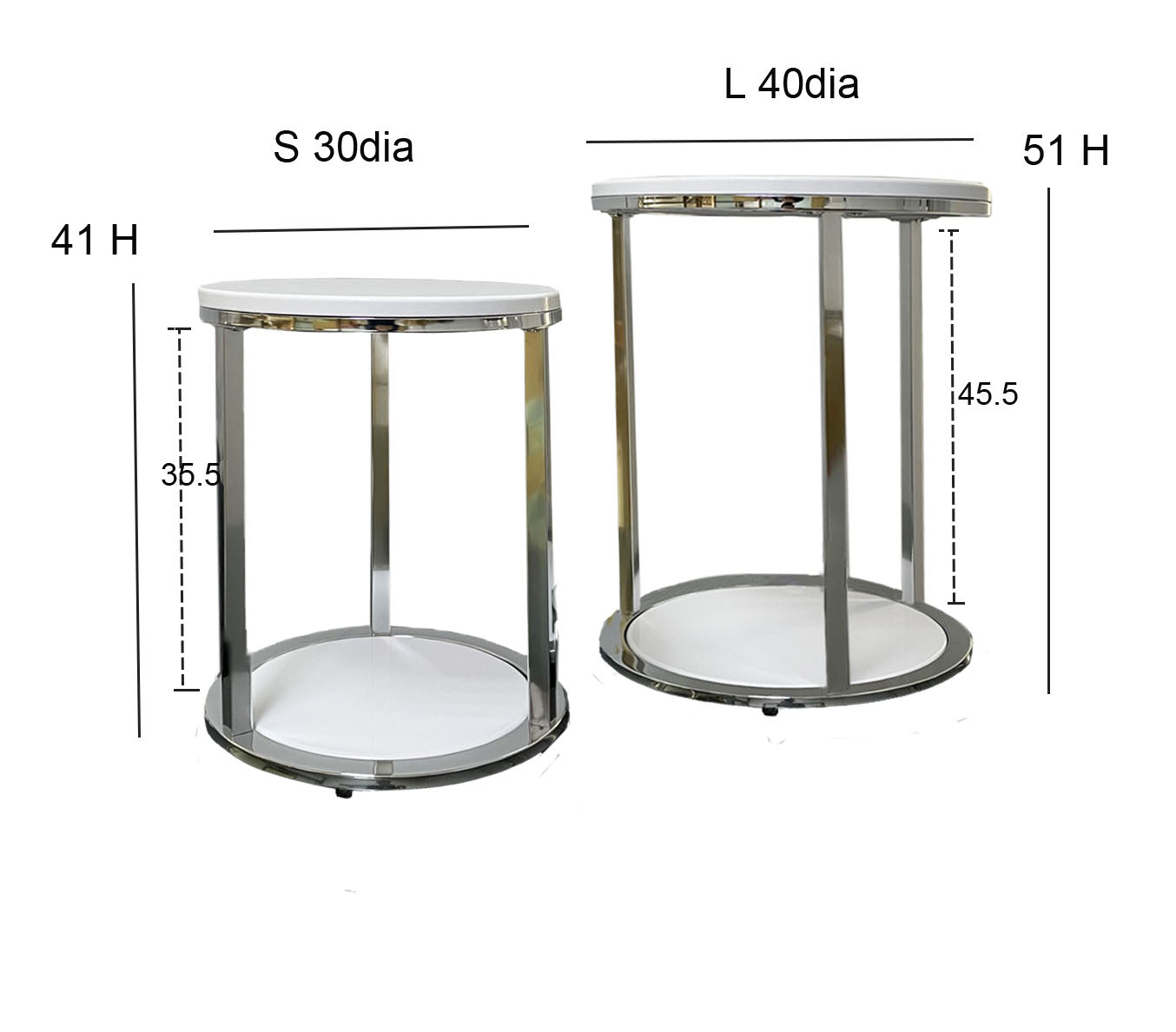 Ensemble de 2 tables Terni, plateaux et piètement en bois blanc brillant