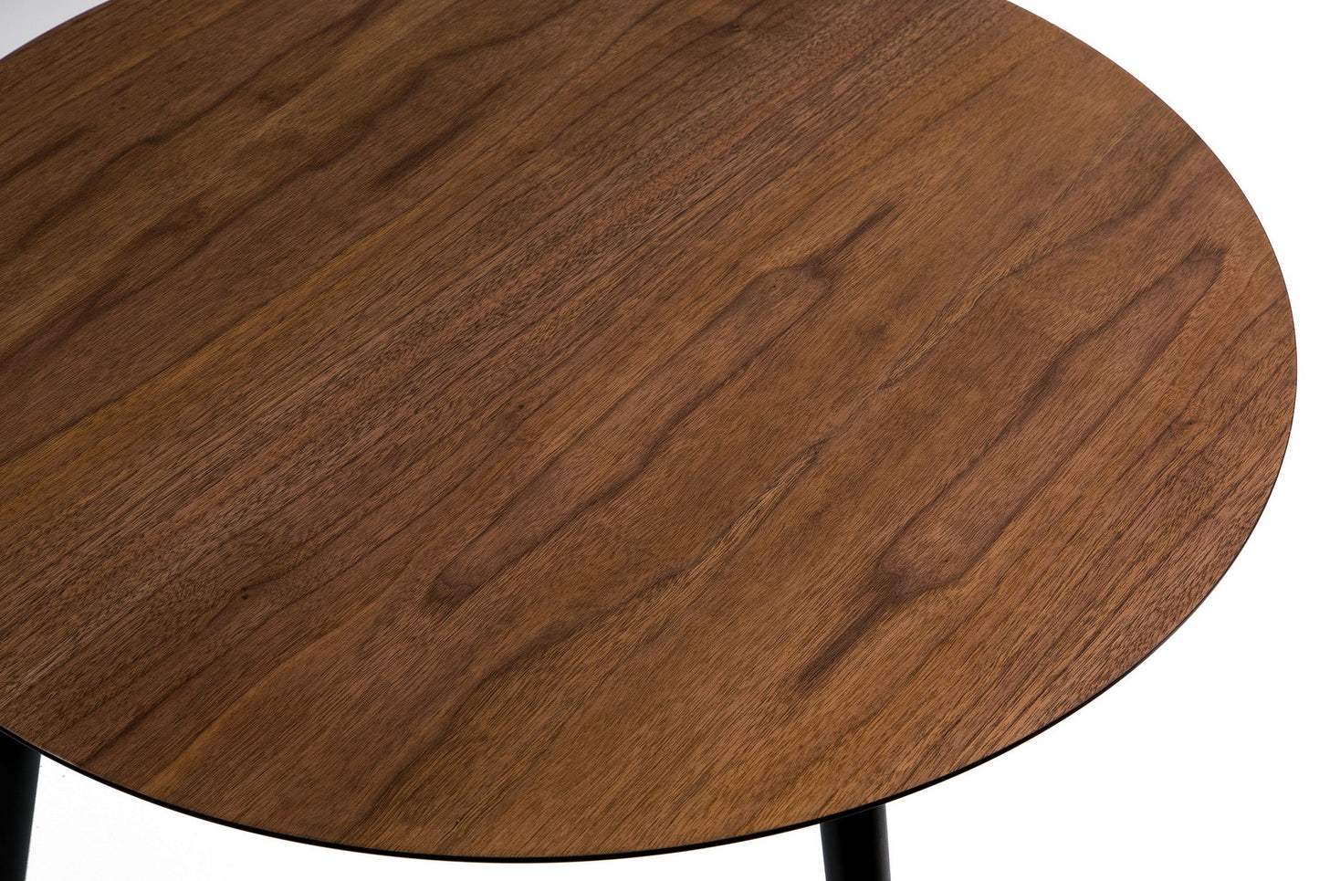 Table basse vintage Amy, plateau en placage noyer, pieds noirs