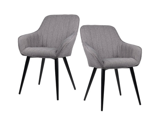Ensemble de 2 fauteuils/chaises d'appoint/chaises de salle à manger Windsor modernes, assise en tissu gris et pieds noirs