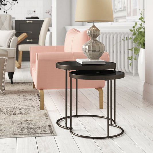 Tables gigognes rondes en verre Visio, noir/marron