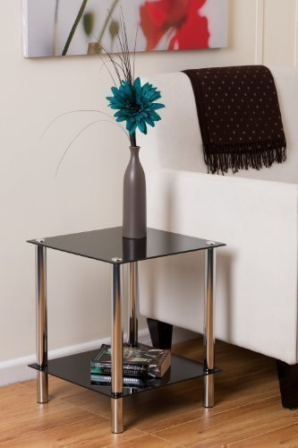 Étagère/table d'appoint en verre à 2 niveaux Matrix - Noir