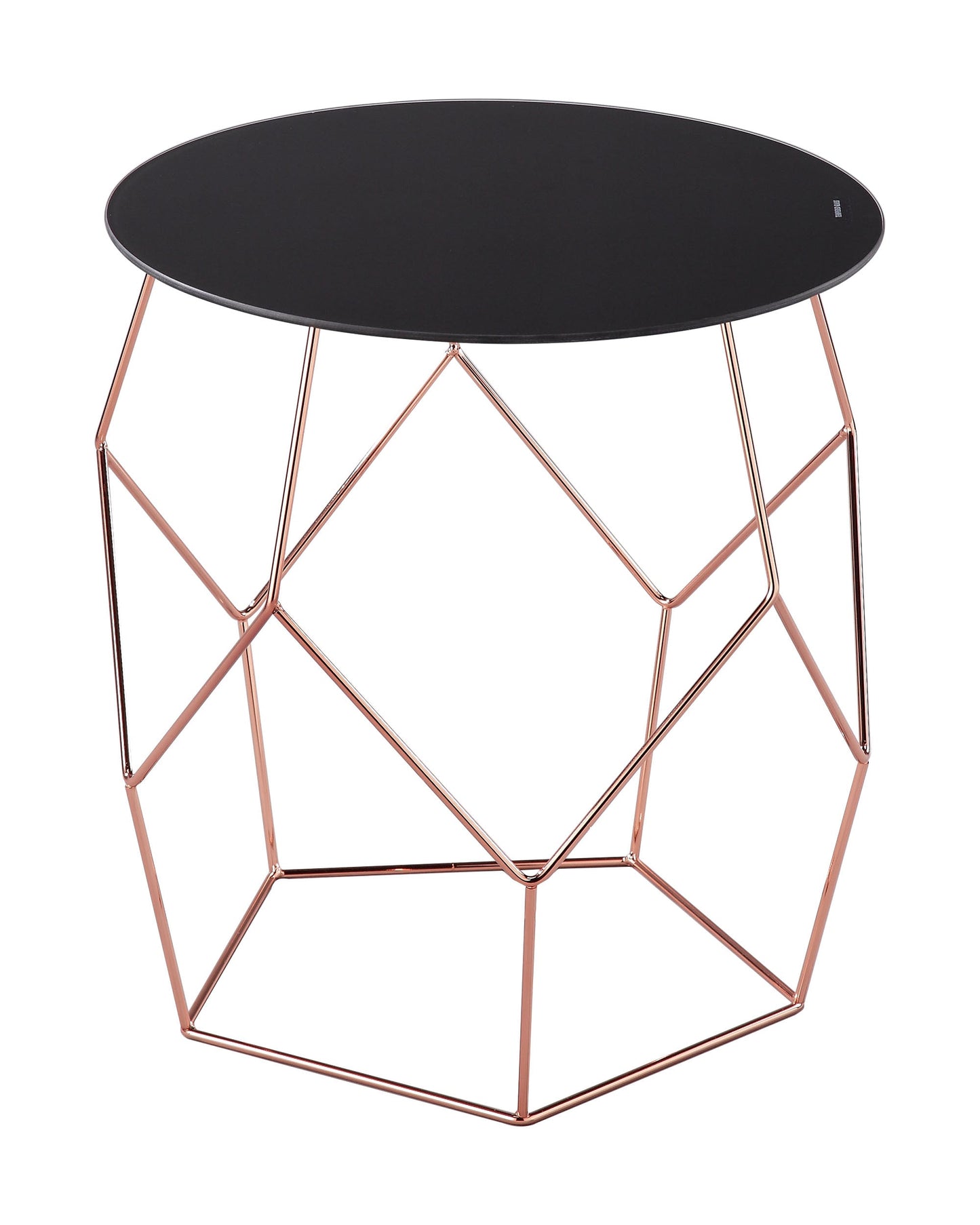 Table d'appoint Origami - Plateau en verre noir, piètement géométrique finition cuivre