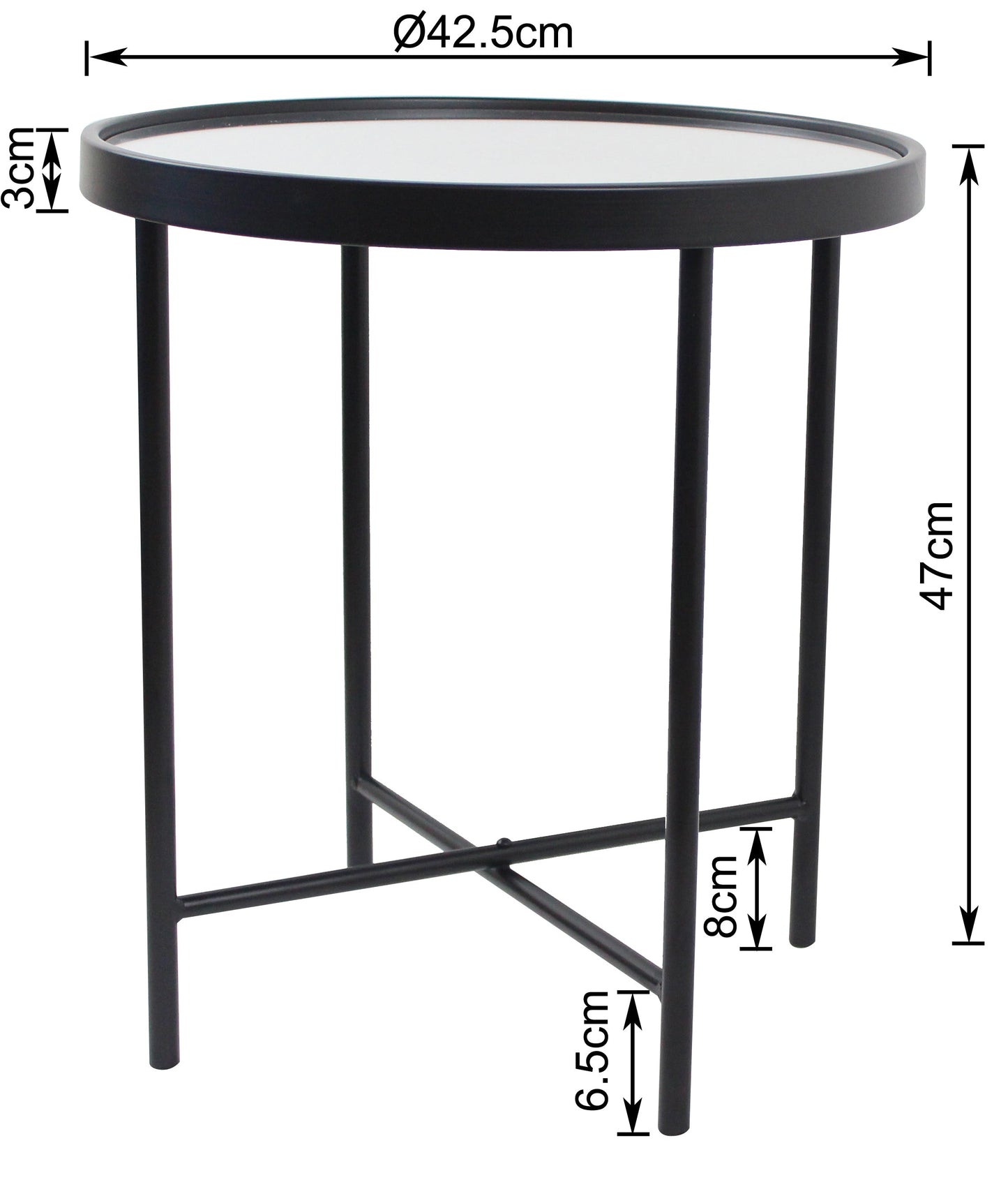 Table d'appoint/table de chevet ronde Alario avec plateau miroir - Noir