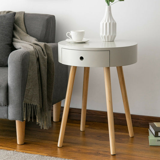 Table de chevet/lampe ronde Mona avec un tiroir (Gris, 45 cm de diamètre x 57,5 cm de hauteur)