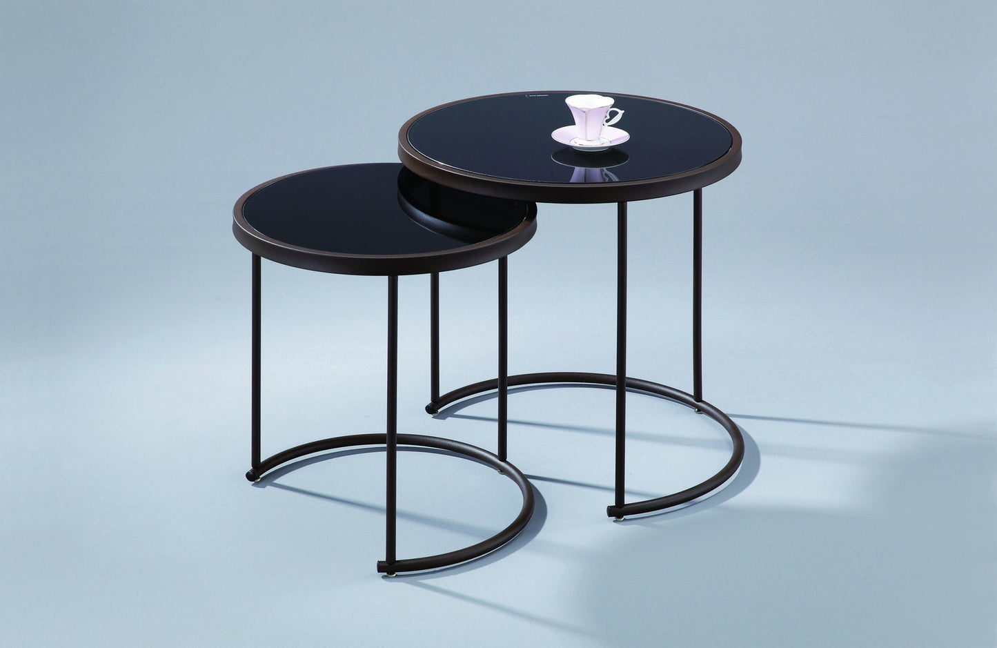 Tables gigognes rondes en verre Visio, noir/marron 