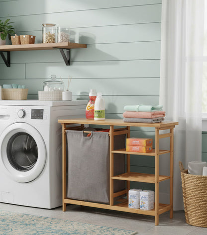 Organisateur de rangement pour linge et panier à linge en bambou Happer 