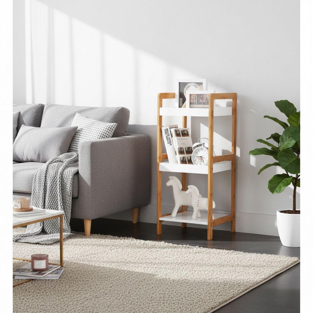 Étagère de rangement Kassi à 3 niveaux en bambou