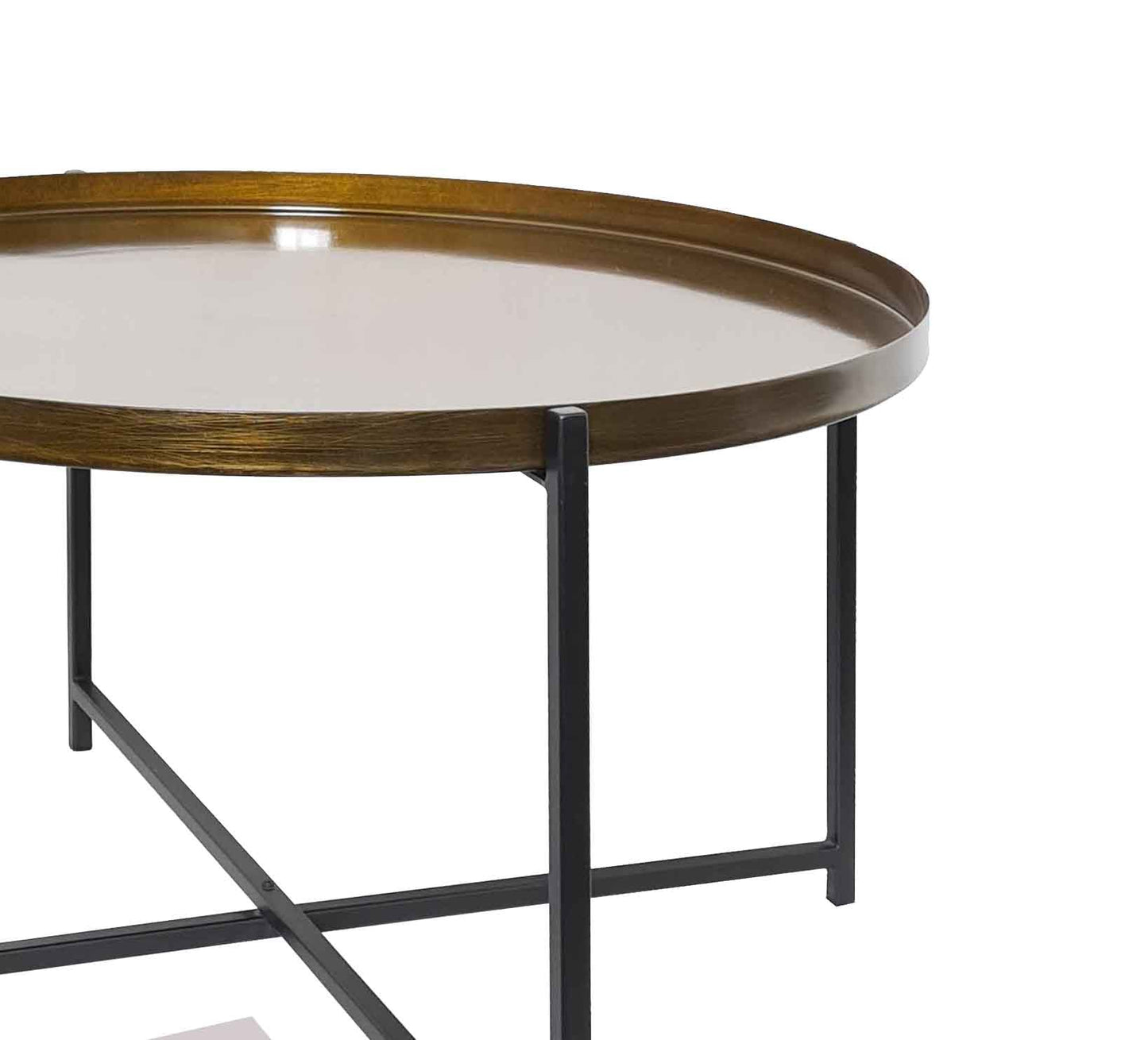 Table basse Cassia ronde en métal pliable avec plateau, bronze