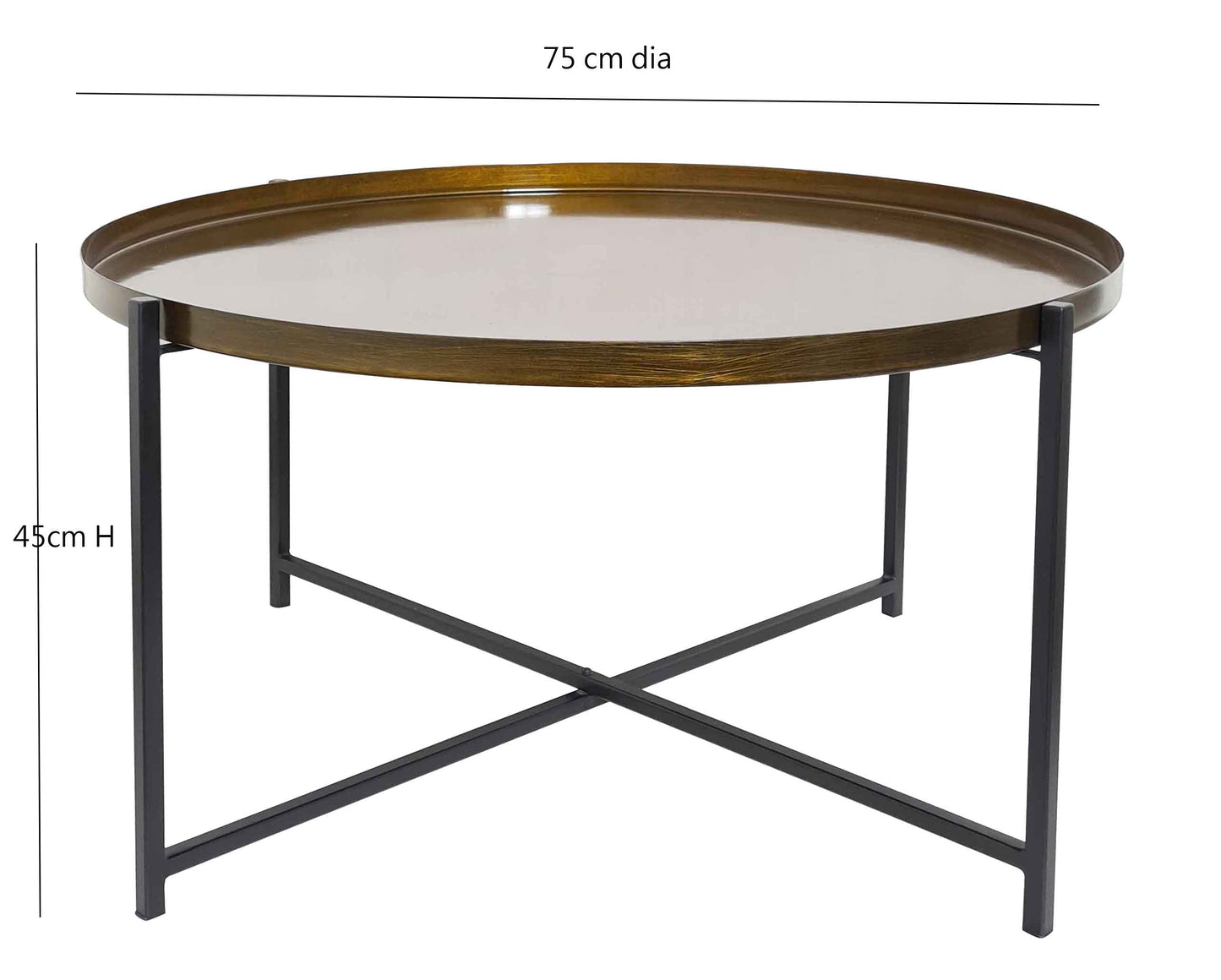 Table basse Cassia ronde en métal pliable avec plateau, bronze