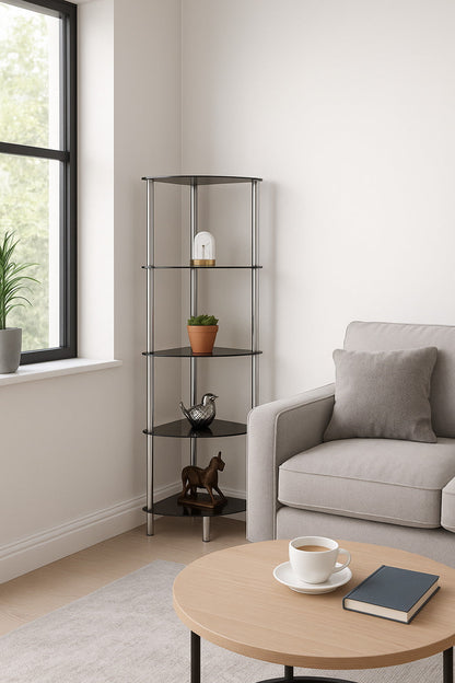 Vitrine d'angle Polo à 5 niveaux en verre noir