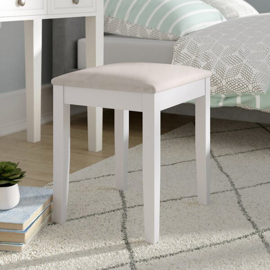 Tabouret de coiffeuse avec assise rembourrée - Bois blanc, assise crème 