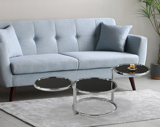 Table basse en verre Eternity avec mécanisme pivotant (chrome/noir) 