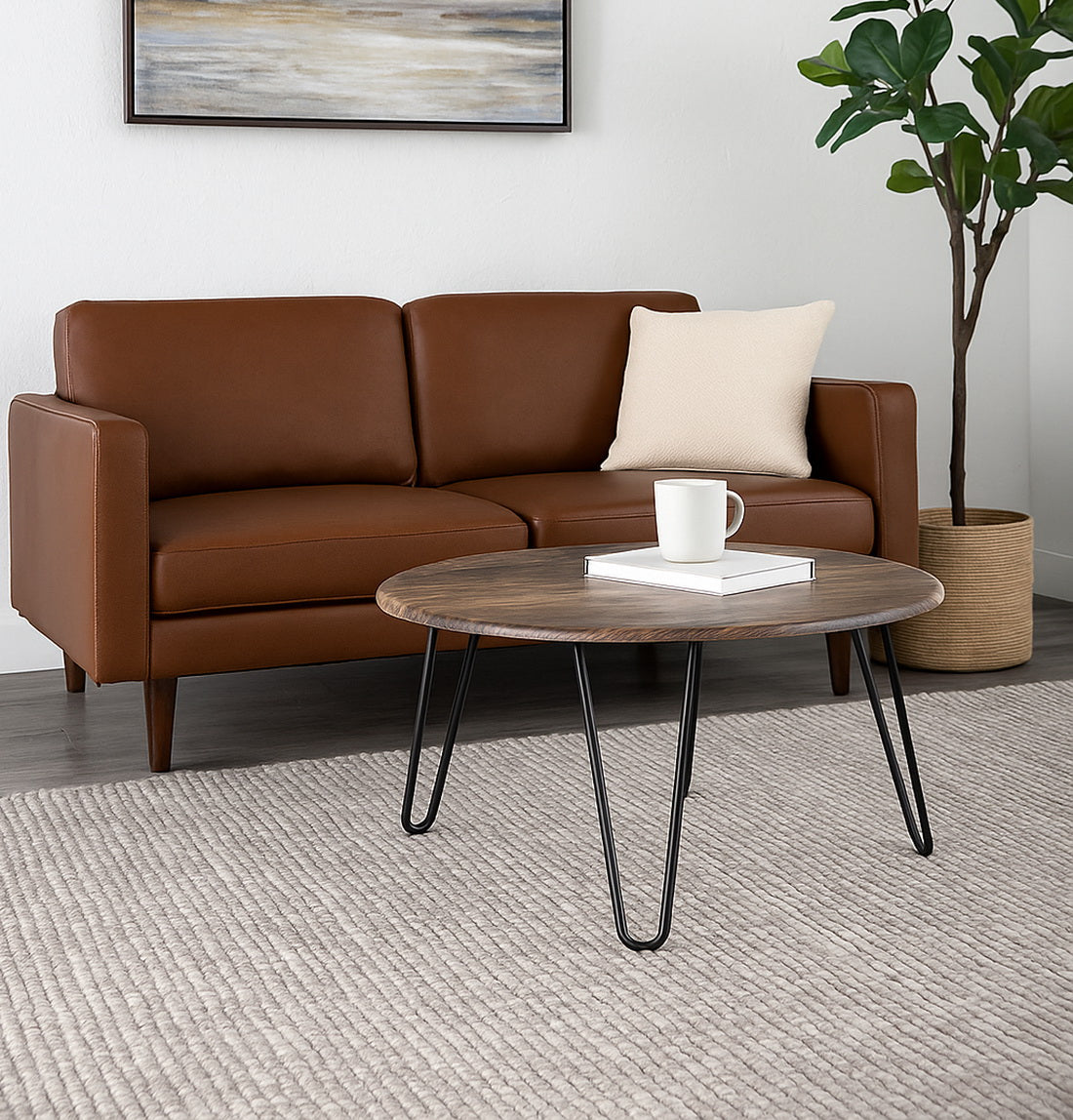 Table basse ronde vintage en bois manufacturé Brockton 