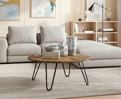 Table basse ronde vintage en bois manufacturé Brockton 