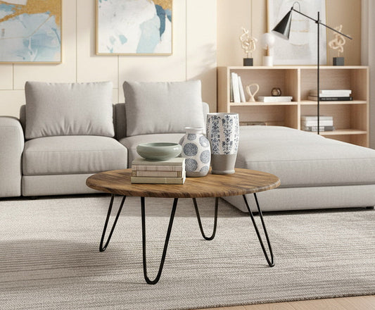 Table basse ronde vintage en bois manufacturé Brockton 