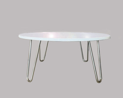 Table basse ronde Brockton en bois composite, blanc/chrome 