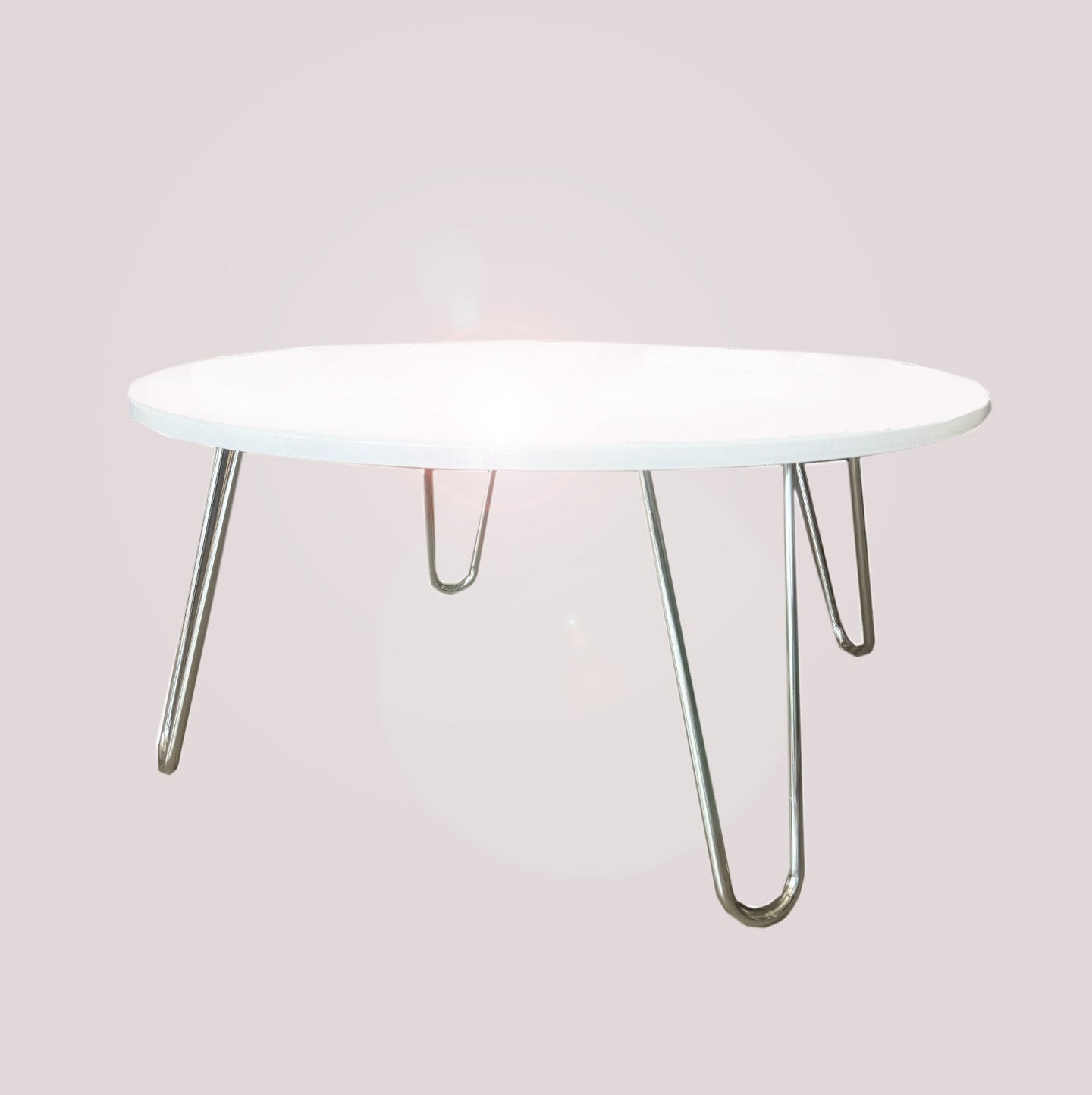 Table basse ronde Brockton en bois composite, blanc/chrome 