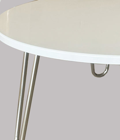 Table basse ronde Brockton en bois composite, blanc/chrome 
