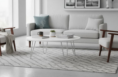 Table basse ronde Brockton en bois composite, blanc/chrome 