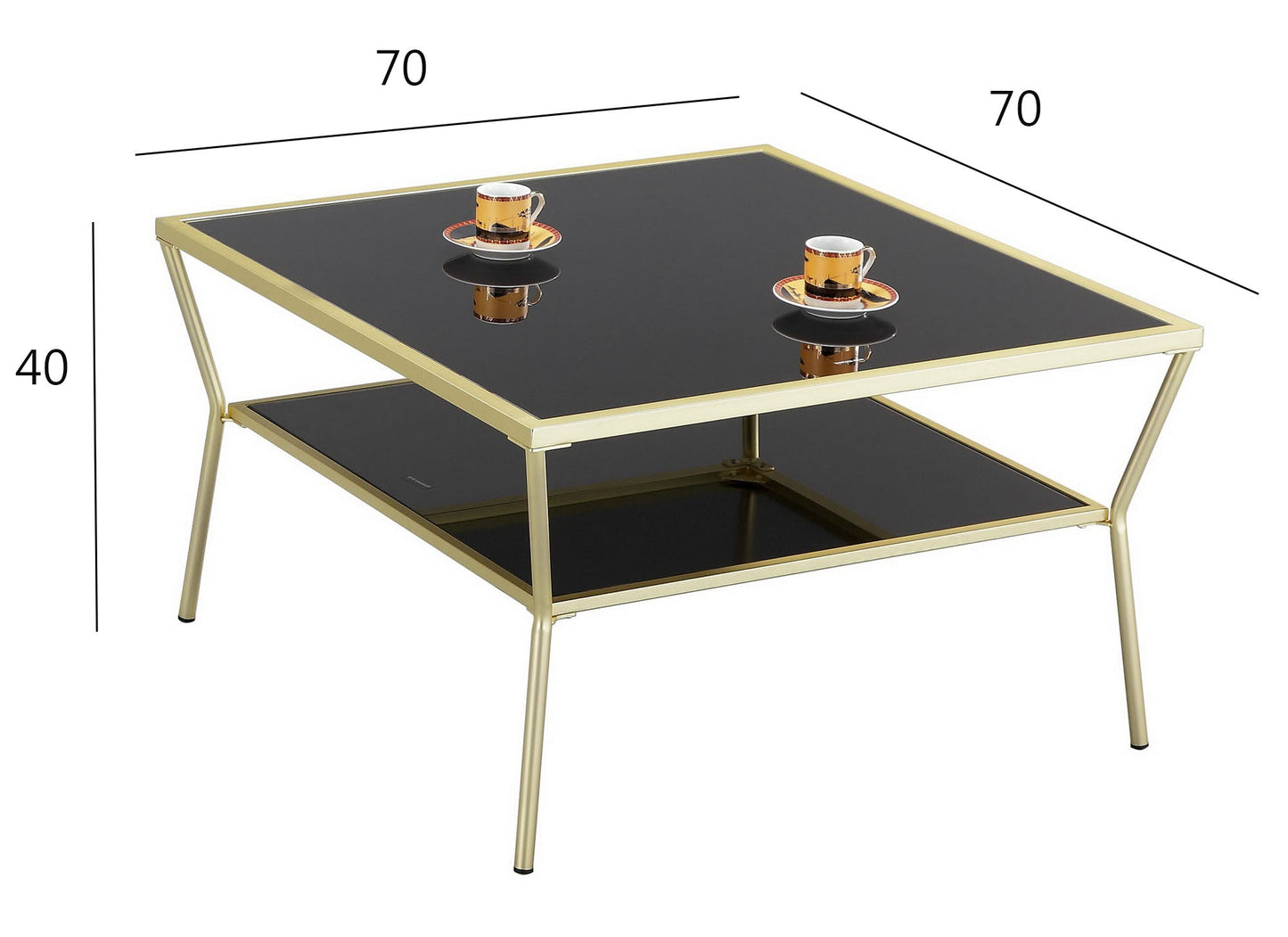 Table basse en verre Fusion (70 x 70 x 40 cm, laiton/noir) 