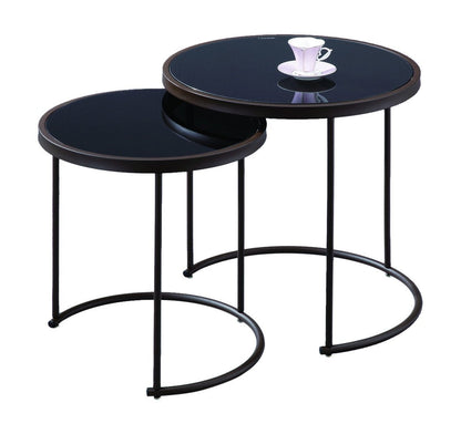 Tables gigognes rondes en verre Visio, noir/marron 