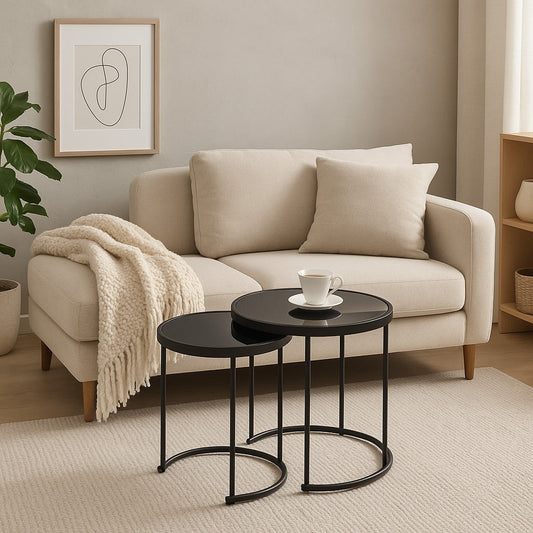 Tables gigognes rondes en verre Visio, noir/marron 