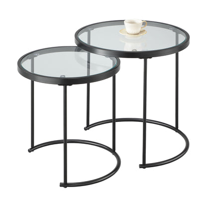 Ensemble de 2 tables gigognes rondes Visio - Plateau en verre transparent/Structure noire