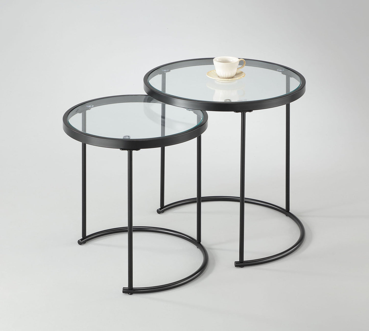 Ensemble de 2 tables gigognes rondes Visio - Plateau en verre transparent/Structure noire