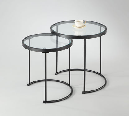 Ensemble de 2 tables gigognes rondes Visio - Plateau en verre transparent/Structure noire