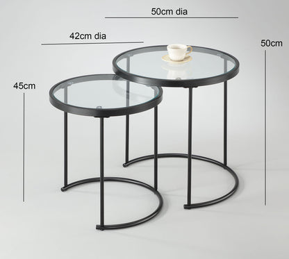 Ensemble de 2 tables gigognes rondes Visio - Plateau en verre transparent/Structure noire