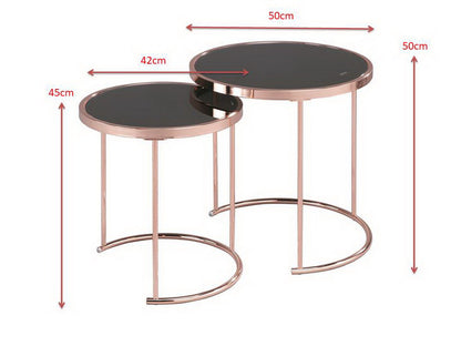 Ensemble de 2 tables gigognes rondes Visio - Plateau en verre noir/Structure en cuivre