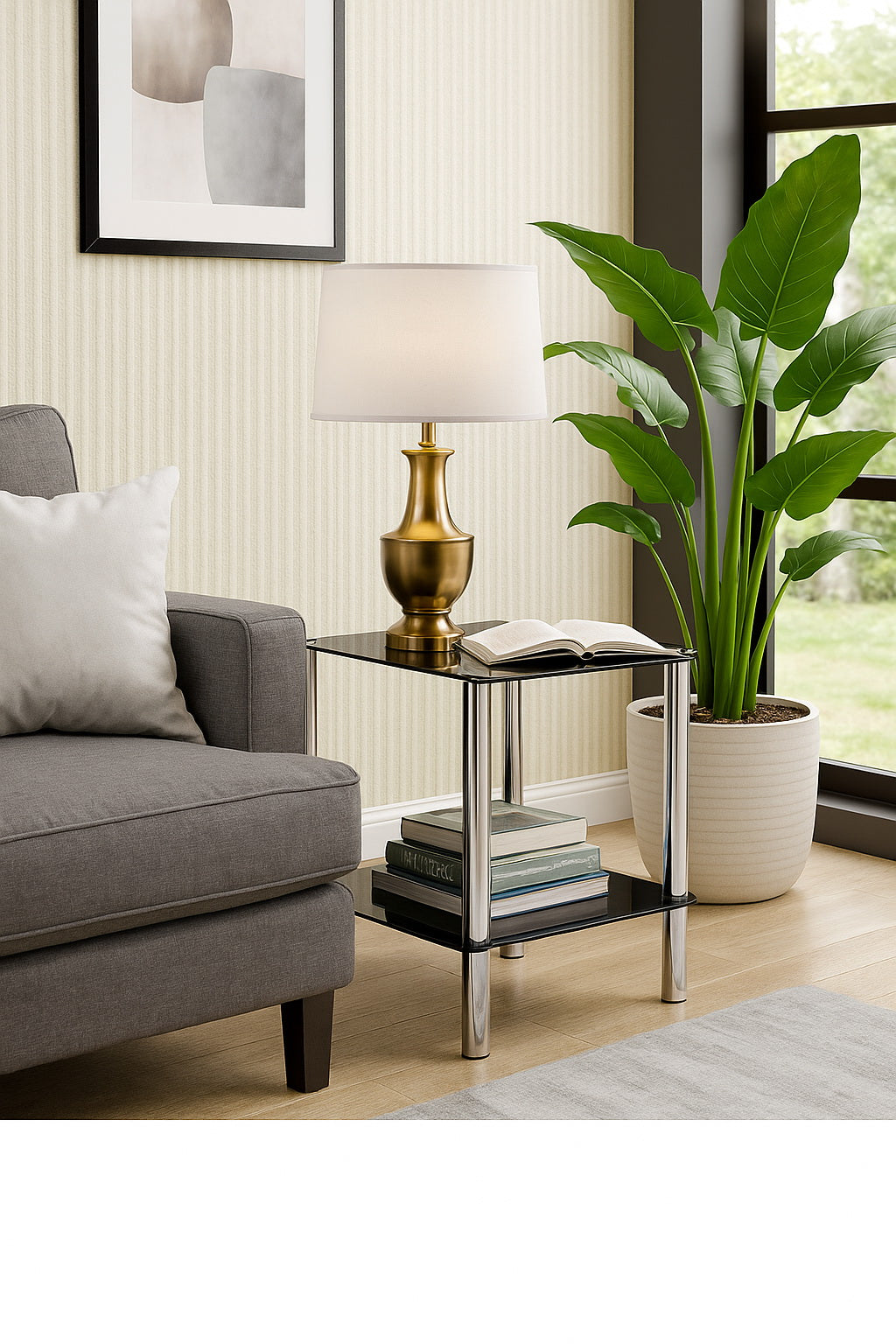 Étagère/table d'appoint en verre à 2 niveaux Matrix - Noir 