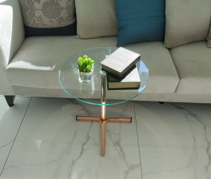 Table d'appoint/de chevet/pour ordinateur portable en verre transparent - Table ronde réglable Zen, base en cuivre