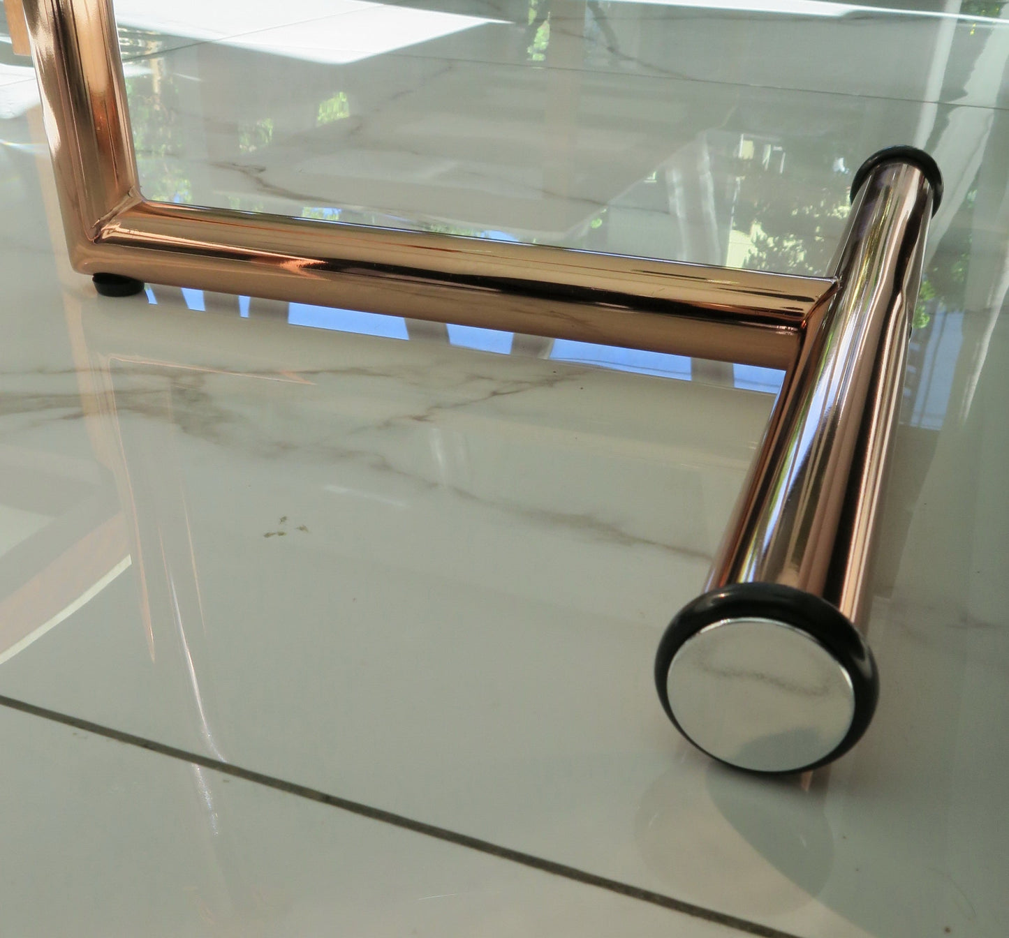 Table d'appoint/de chevet/pour ordinateur portable en verre transparent - Table ronde réglable Zen, base en cuivre