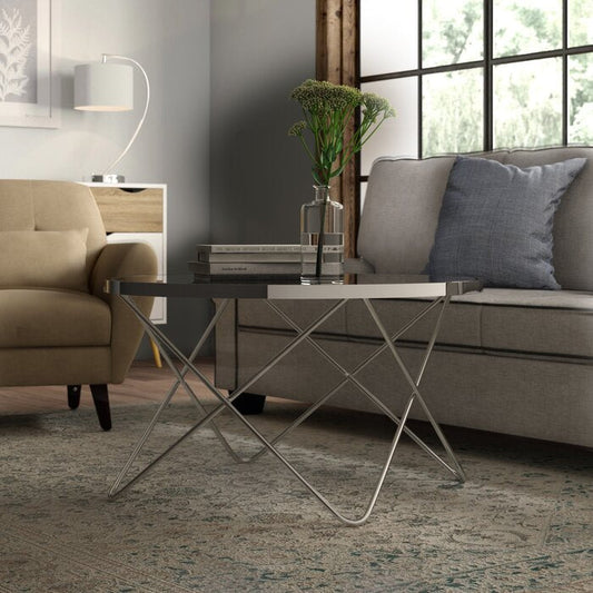 Table basse ronde Porto, métal, chrome/miroir 