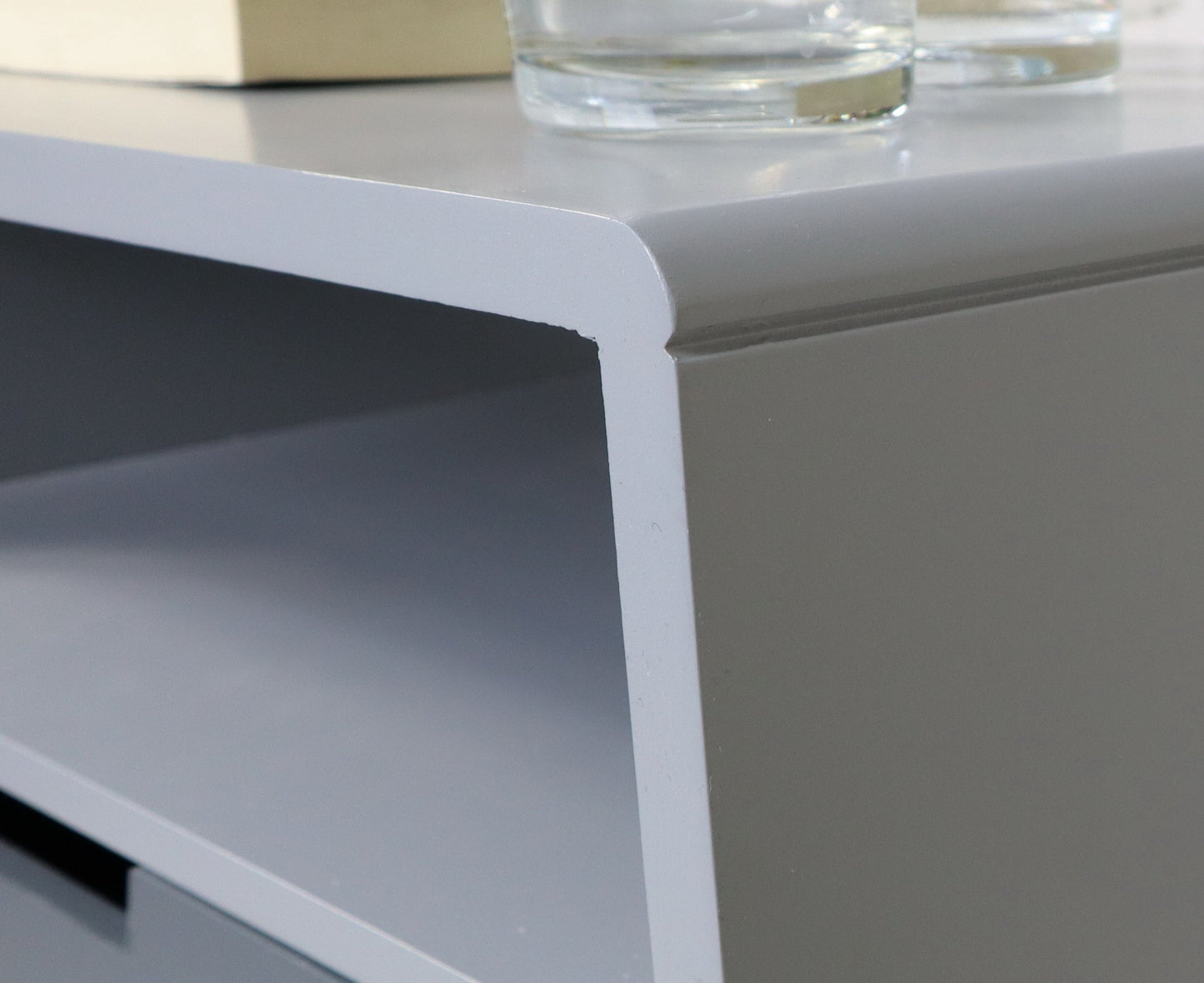 Table d'appoint Viola à pieds épingle avec tiroir, grise 